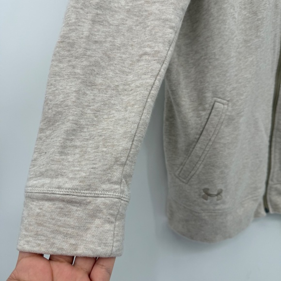 Under Armour Sweater Women Large Neutral Beige Full Zip Long Sleeve French Terry - Picture 2 of 13